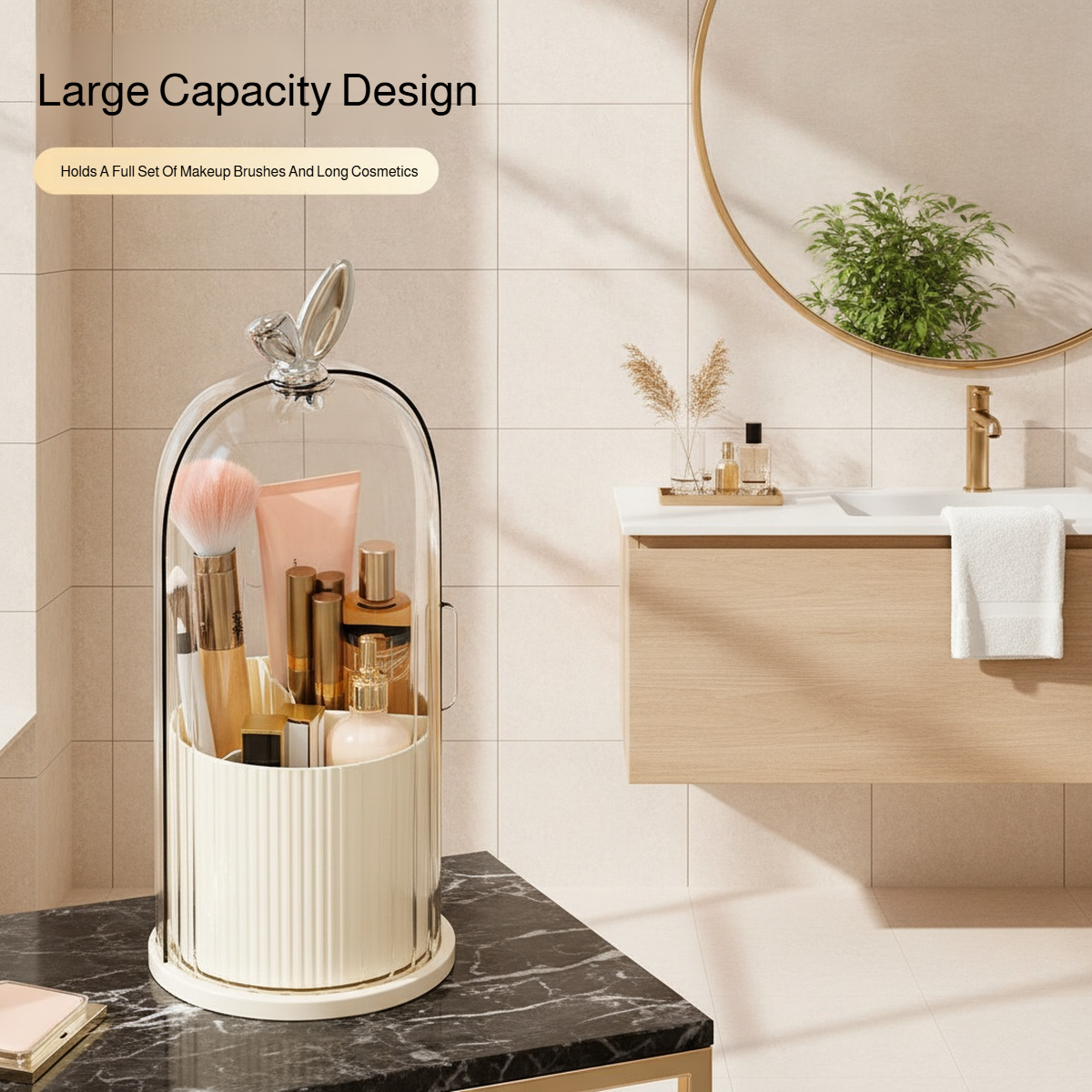Rotating Dustproof Vanity Makeup Organizer