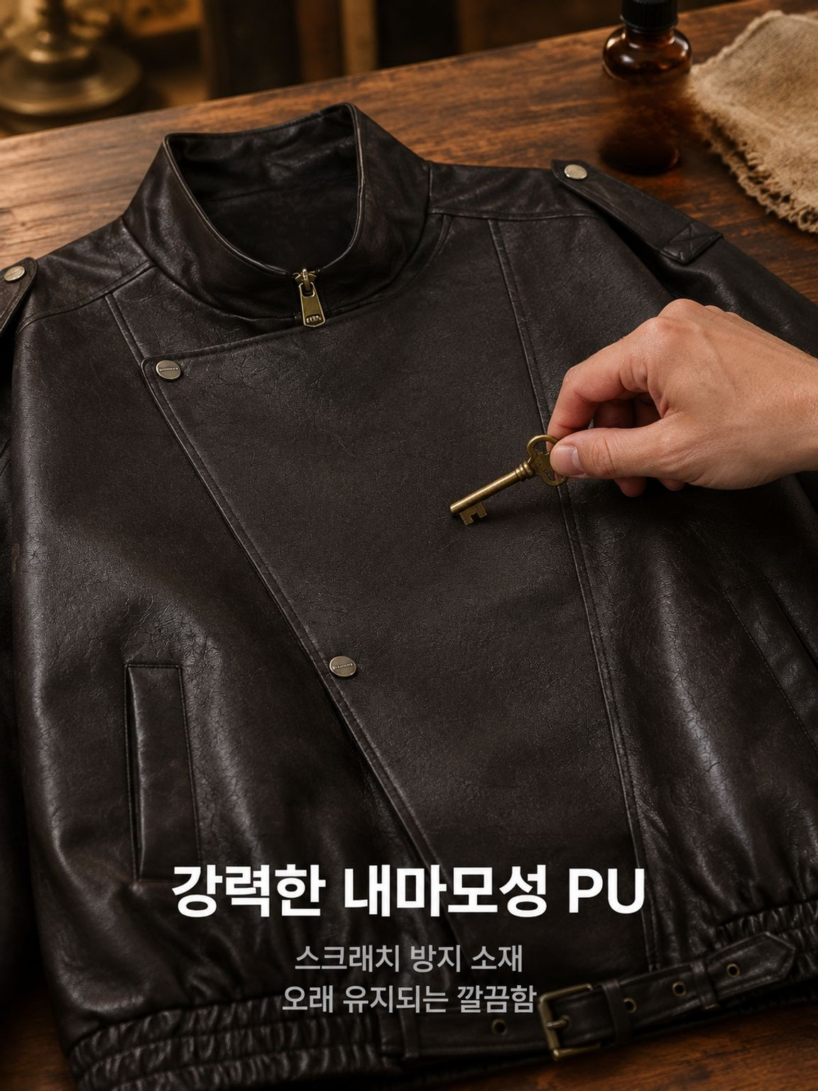가을 캐주얼룩에 어울리는 남성용 레더 라이더 자켓