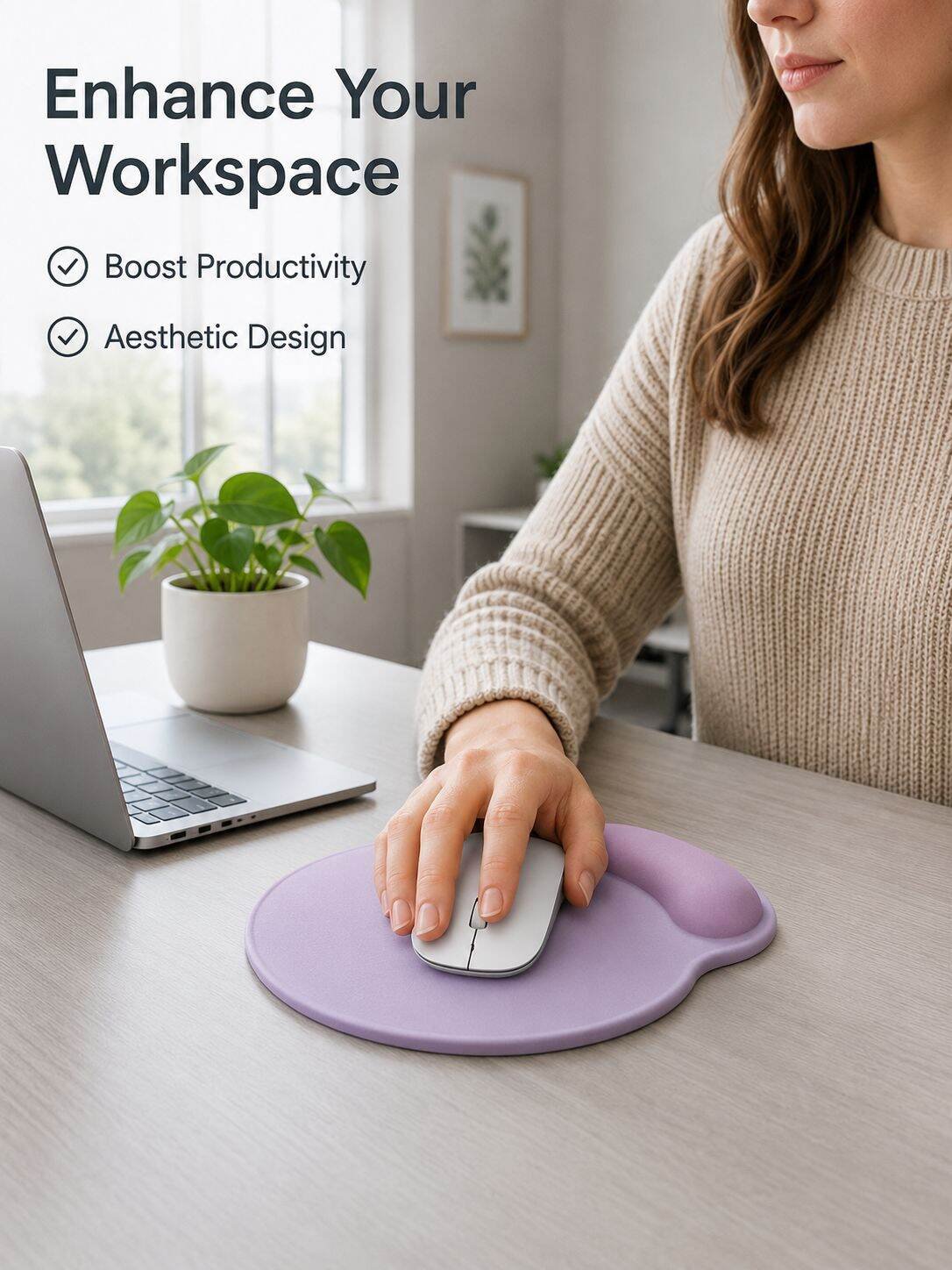 Rubber Non-Slip Mouse Pad with Wrist Rest, Essential for Women’s Office