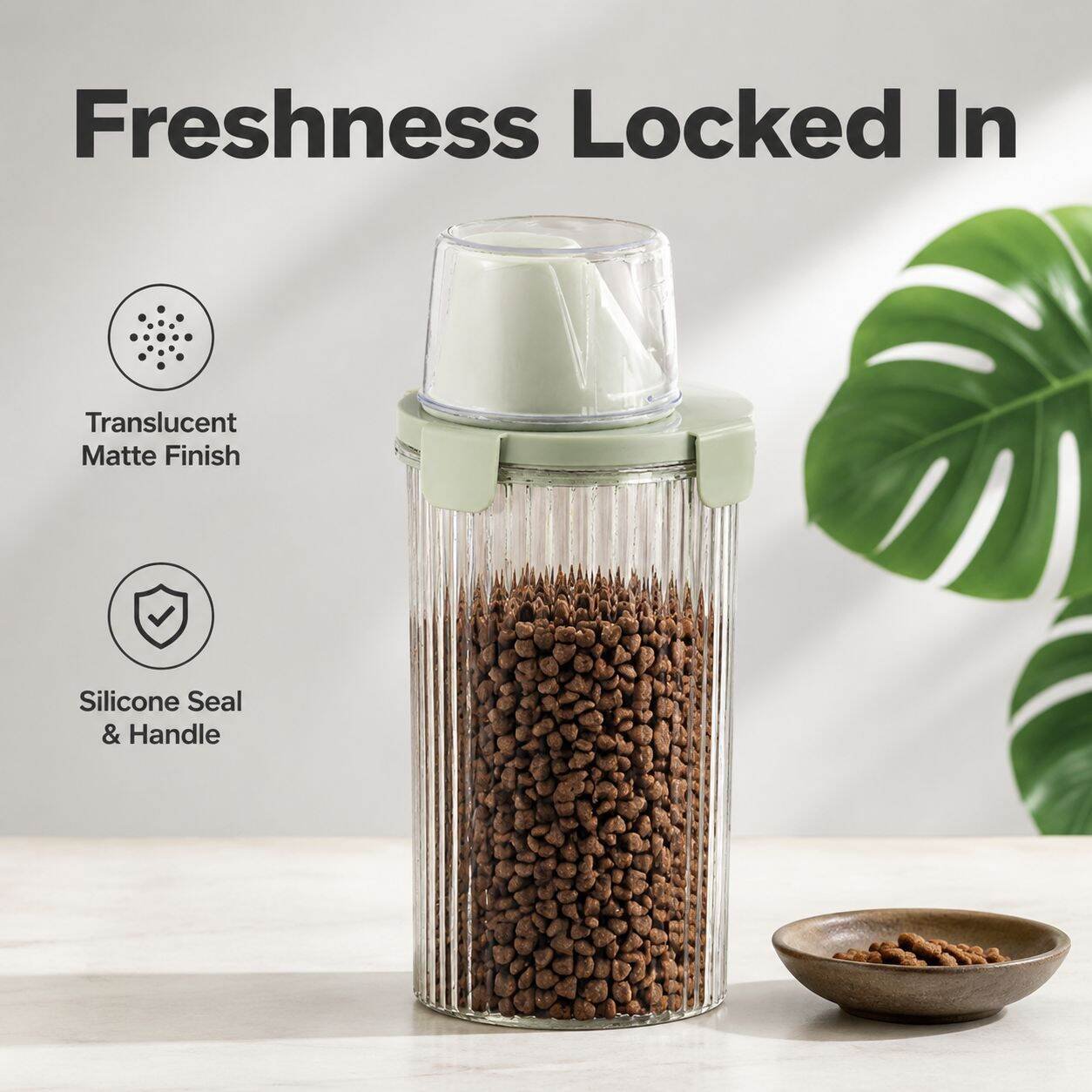 Pet Food Storage Barrel with Measuring Cup, Controllable Dispensing