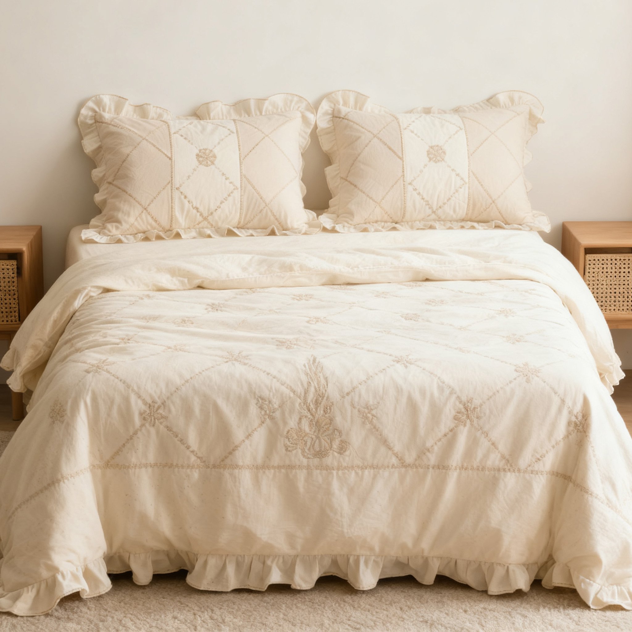  ชุดผ้าปูที่นอนผ้าฝ้ายพร้อมลูกไม้สไตล์อบอุ่น