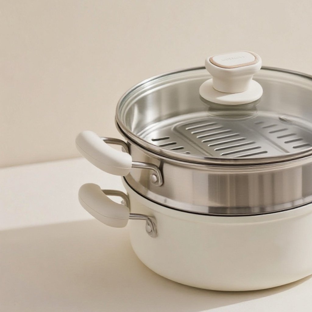 밀크화이트 2층 스팀냄비 전체 이미지