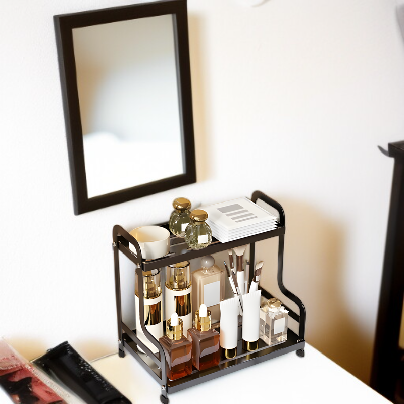 Estante de almacenamiento de cosméticos de dos niveles