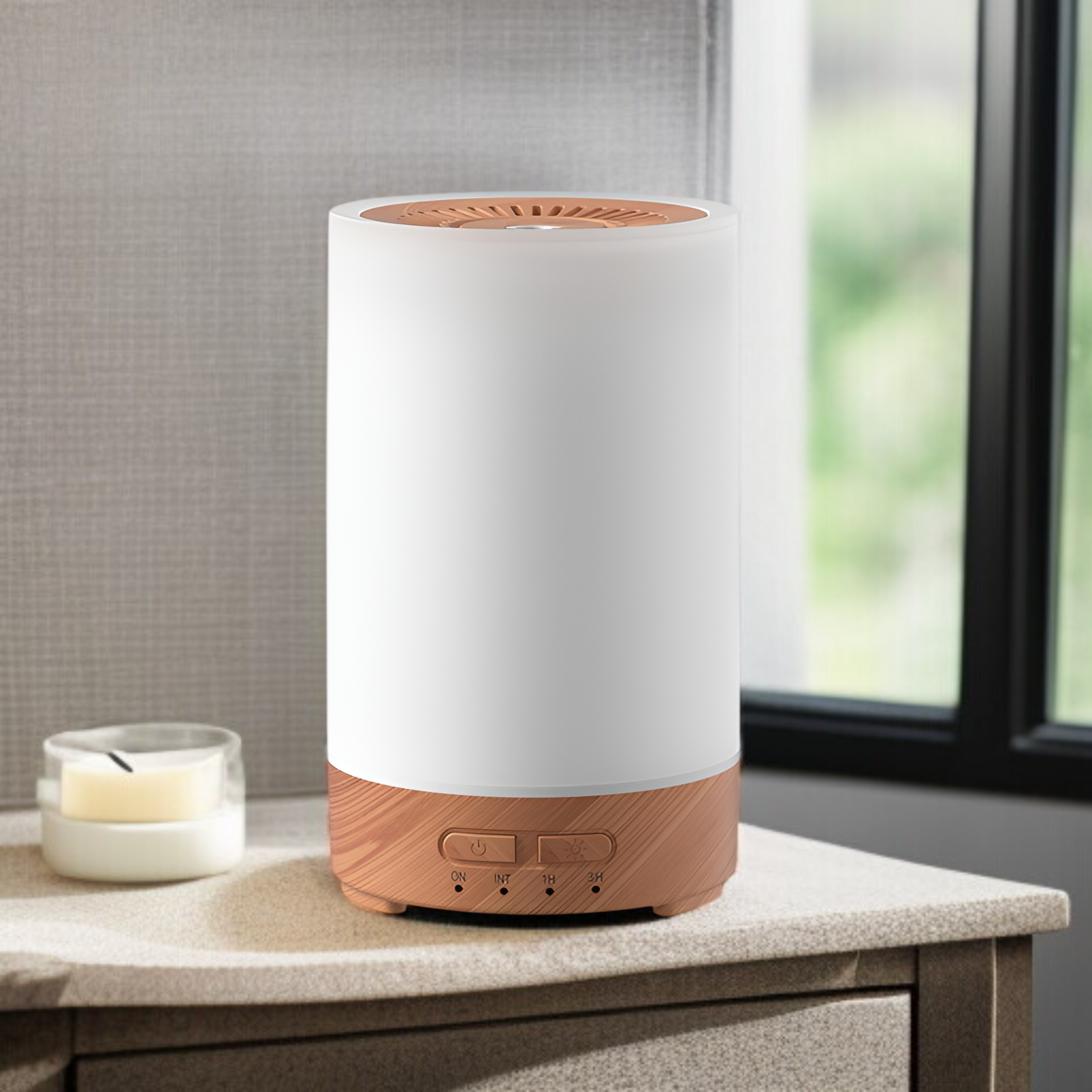 新しいナイトライト加湿器、家庭用USBアロマディフューザー、カラフルな木目調ディフューザー、ミニサイレントベッドルームアロマディフューザー