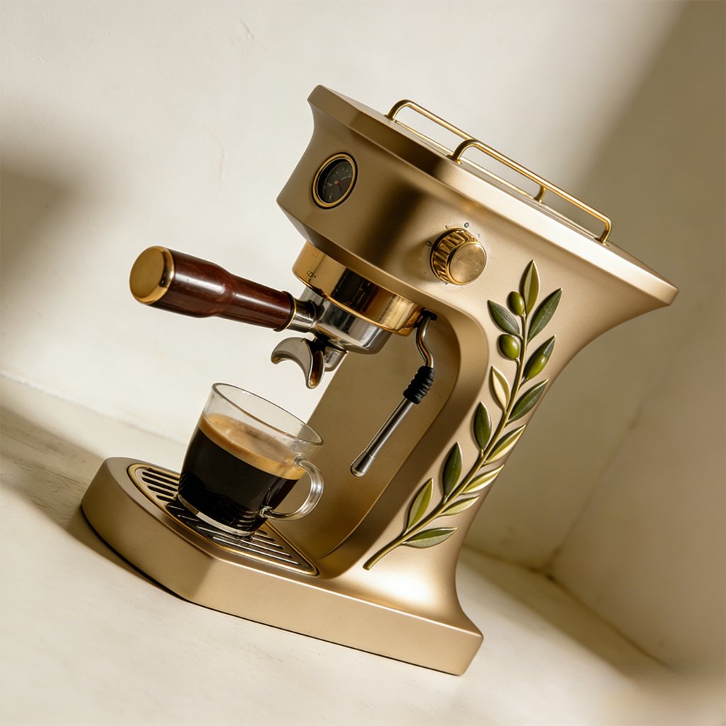 Detalle del diseño retro de la cafetera vintage