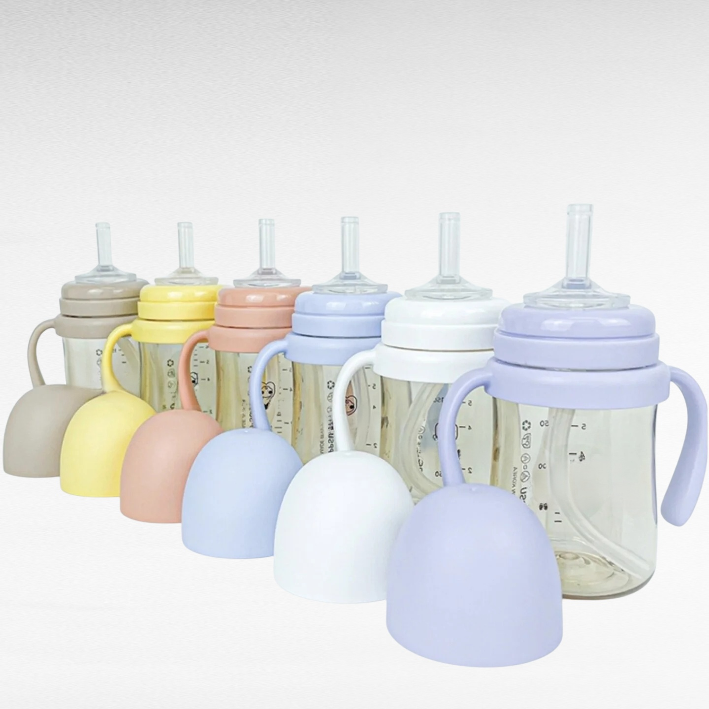 二色ハンドル広口ベビーフィーディングボトル（滑り止め設計）