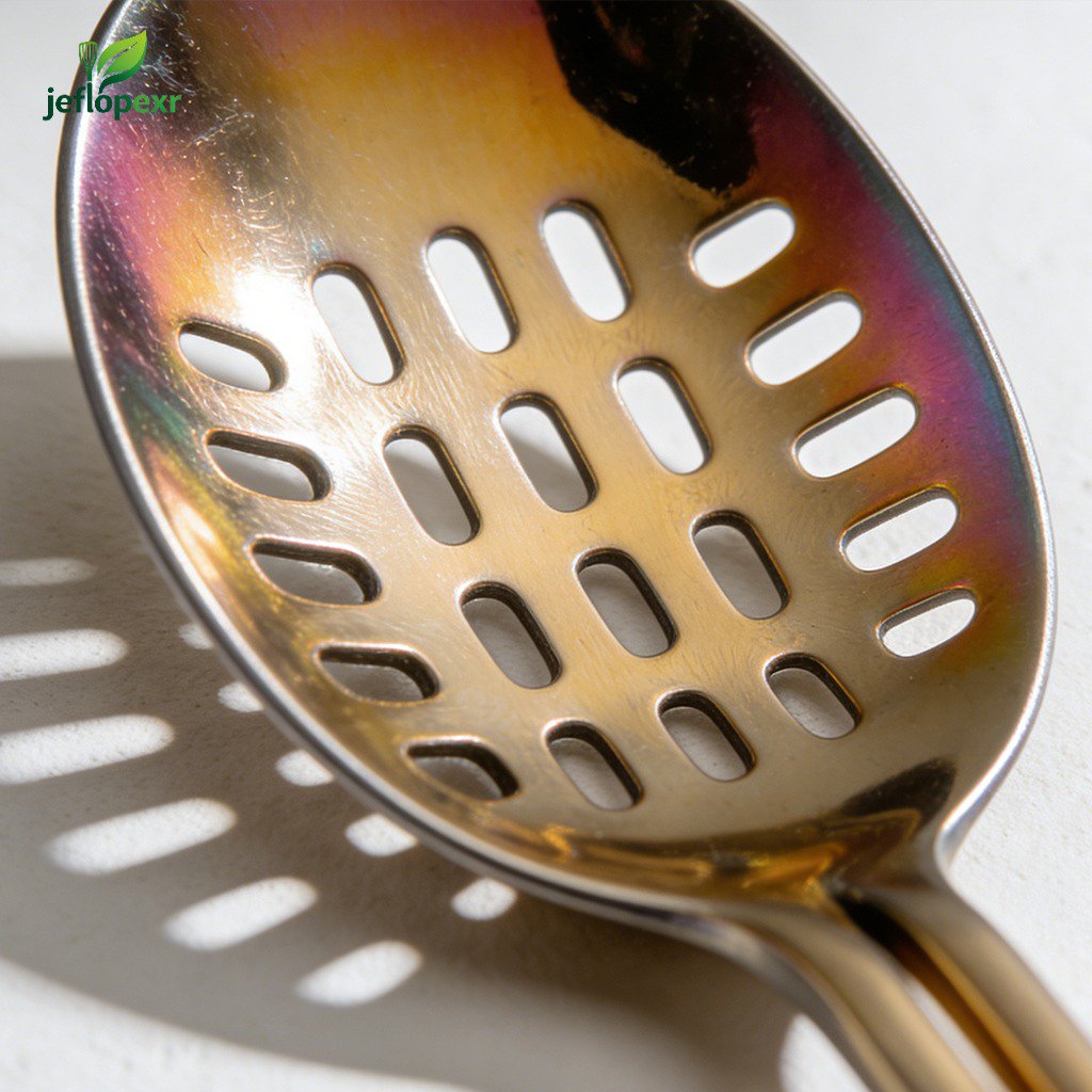 Detalle de las cucharas de colador resistentes de acero inoxidable