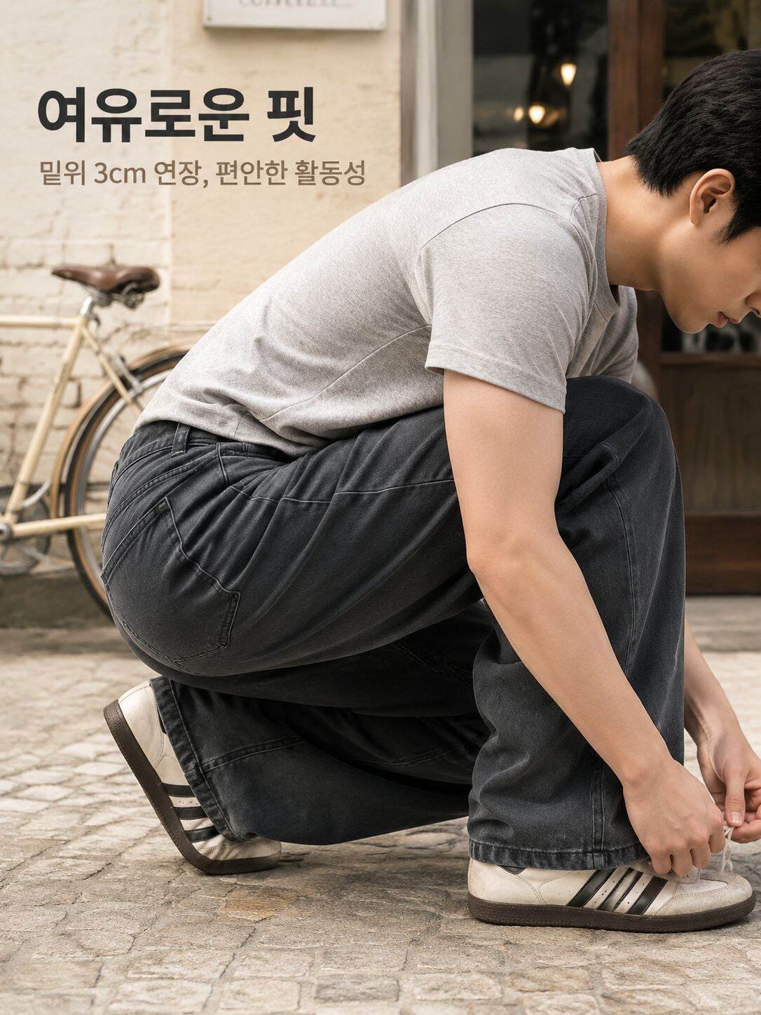 빈티지 감성의 편안한 청바지 착용컷