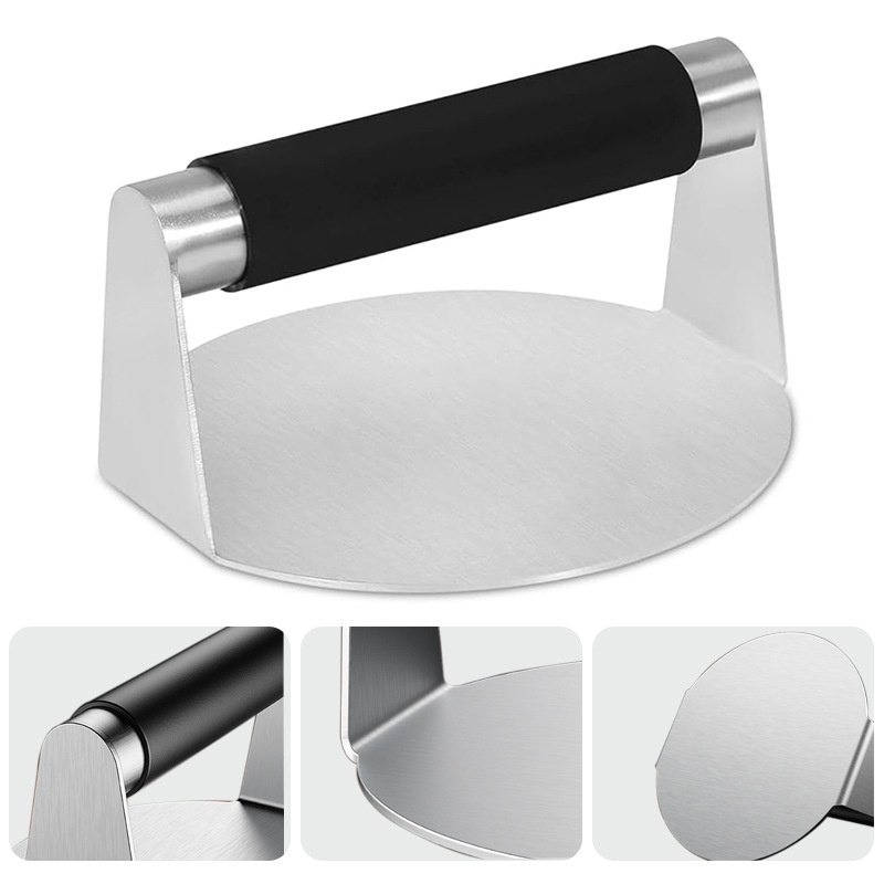 不銹鋼圓形漢堡壓肉器手動矽膠柄壓餅器