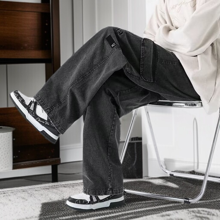 아메리칸 트렌드 와이드 일자 빈티지 워싱 카고 와이드 팬츠 남성복 바지 추동 포켓 신상 캐주얼 팬츠