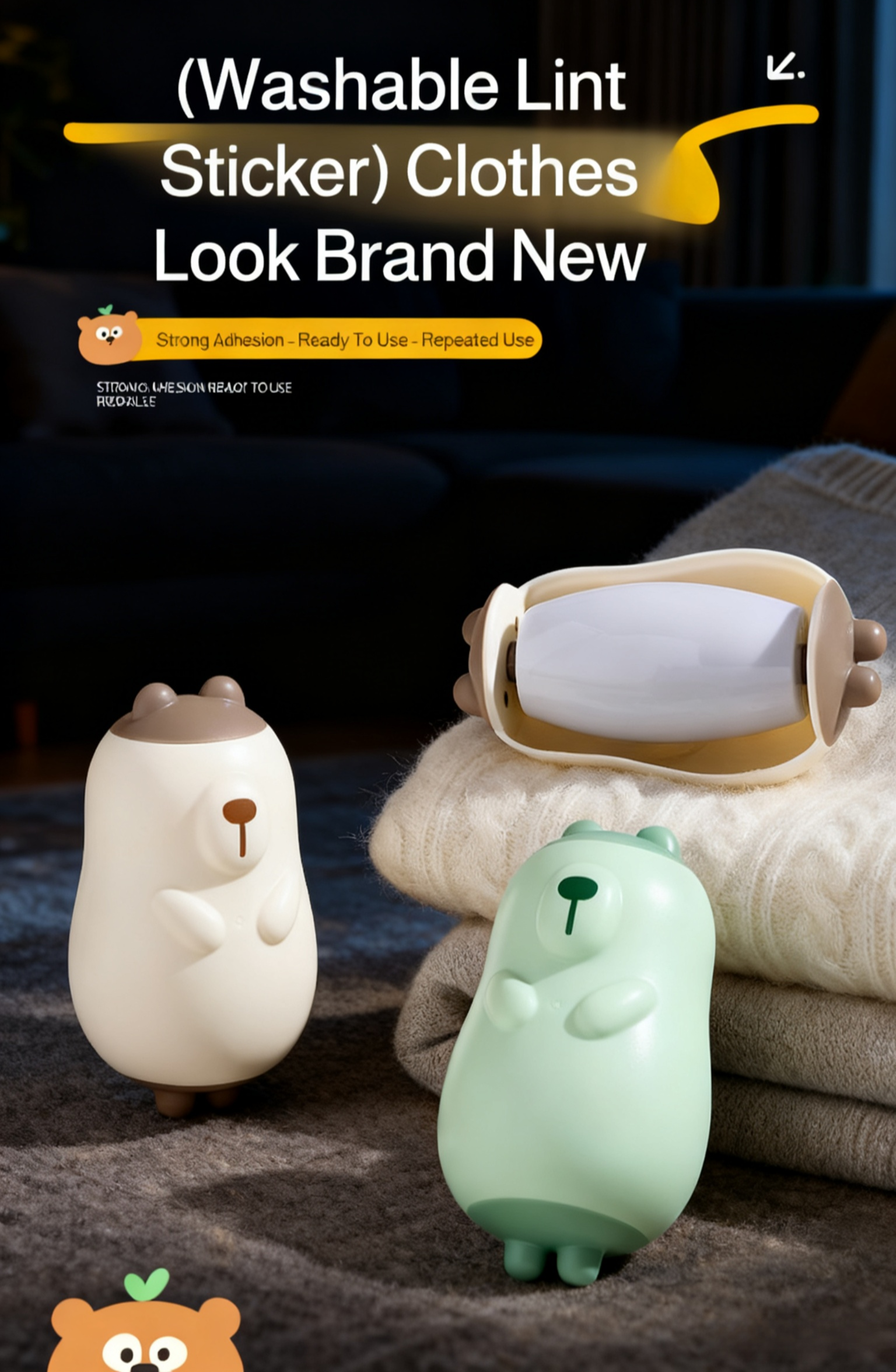 Portable washable lint roller removing lint from clothes