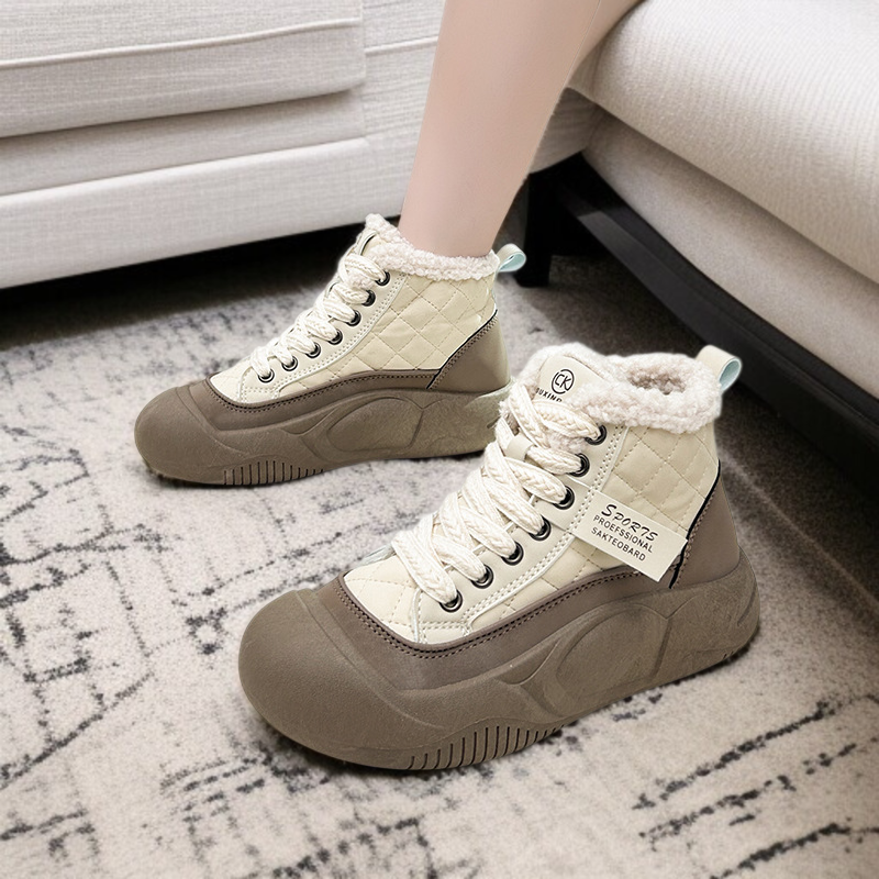 학생 기모 면화 통굽 패션 슈즈 여성 하이탑 스노우 기모 면화
