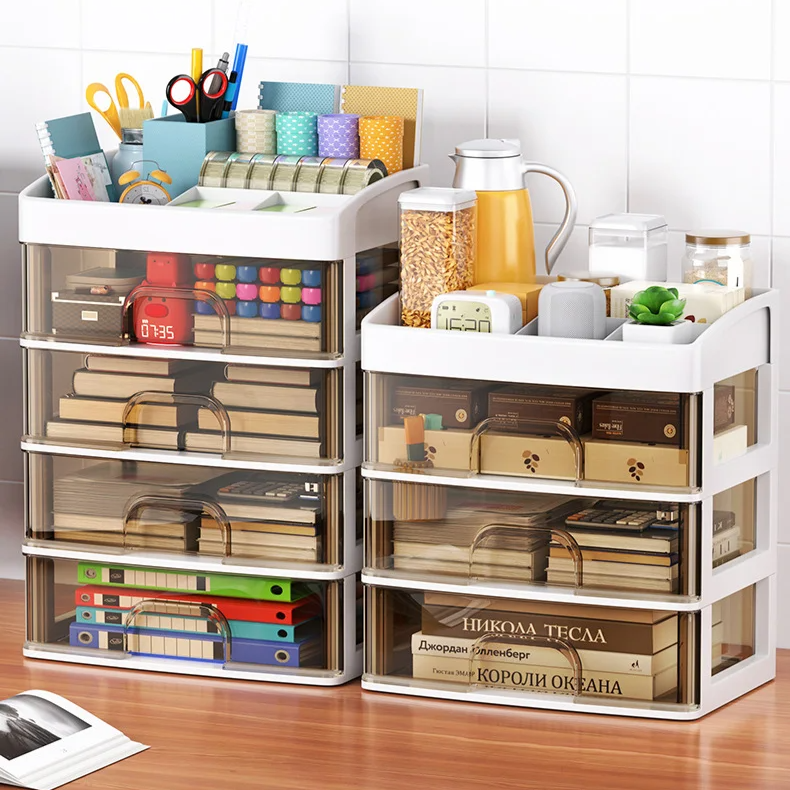 引き出し式デスクトップ収納ボックスオフィスデスクオーガナイザー文具化粧品収納ラック収納キャビネットボックス