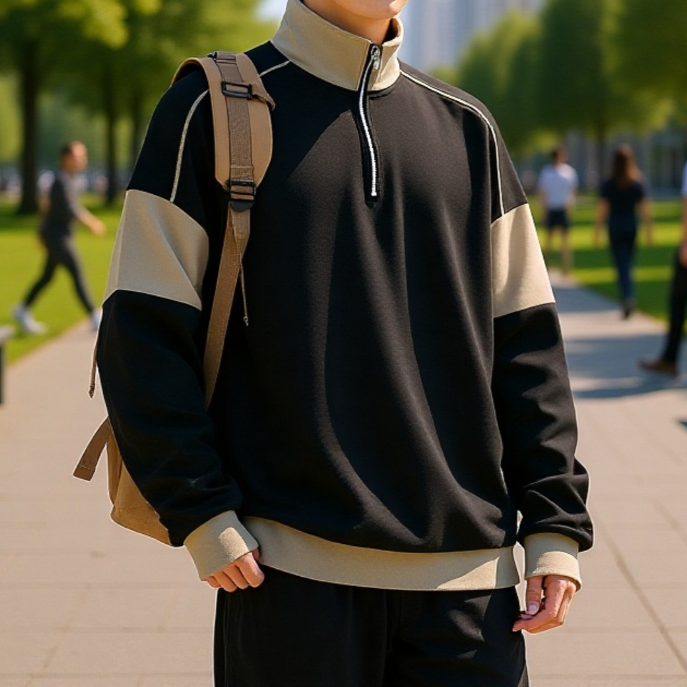 Bequemes Sweatshirt mit überschnittenen Schultern und Zipper