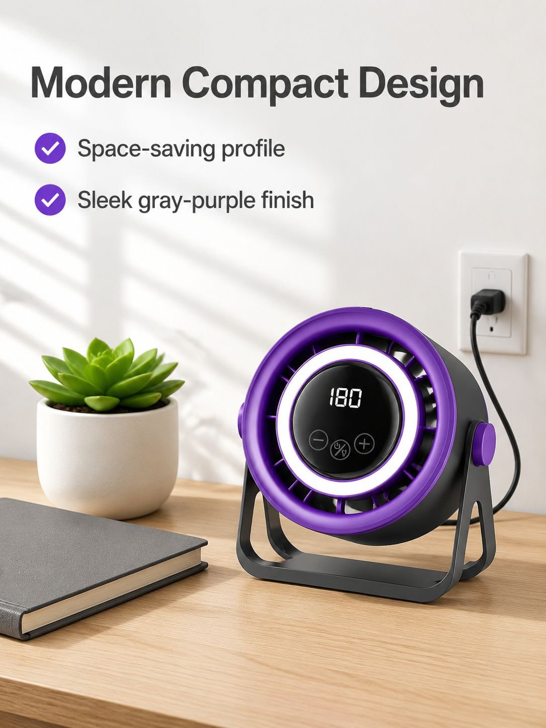 Desktop Fan with Light, Digital Display, Powerful Quiet Circulator
