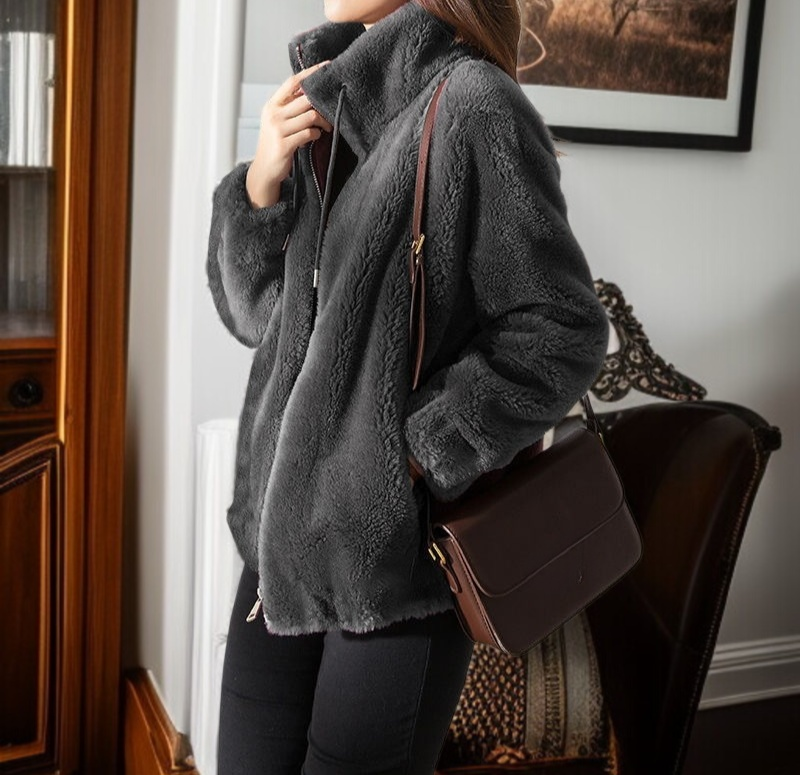 冬季女士雙面穿保暖開衫穿搭示範