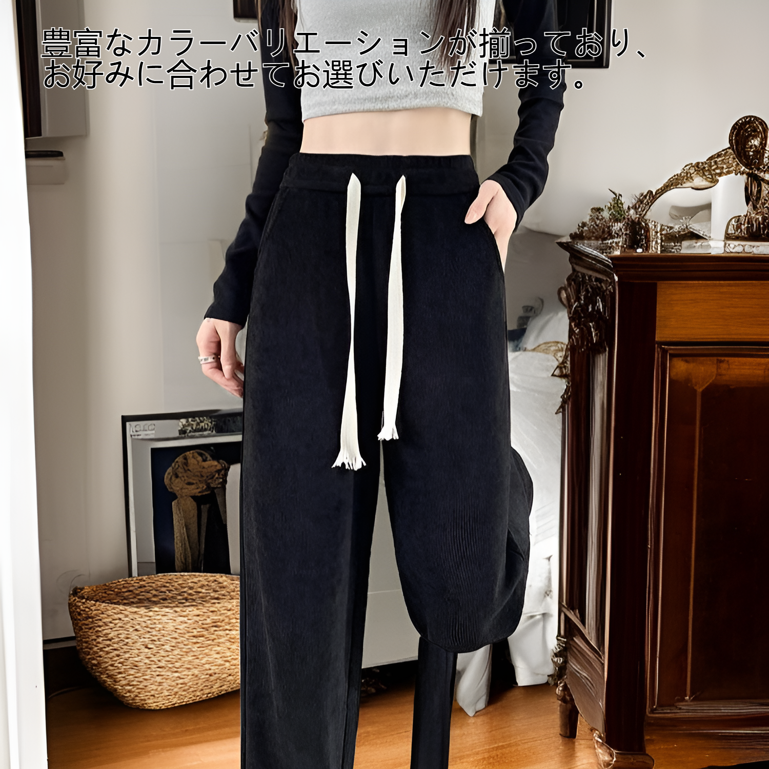 ギャザー仕様のウエスト部分アップ