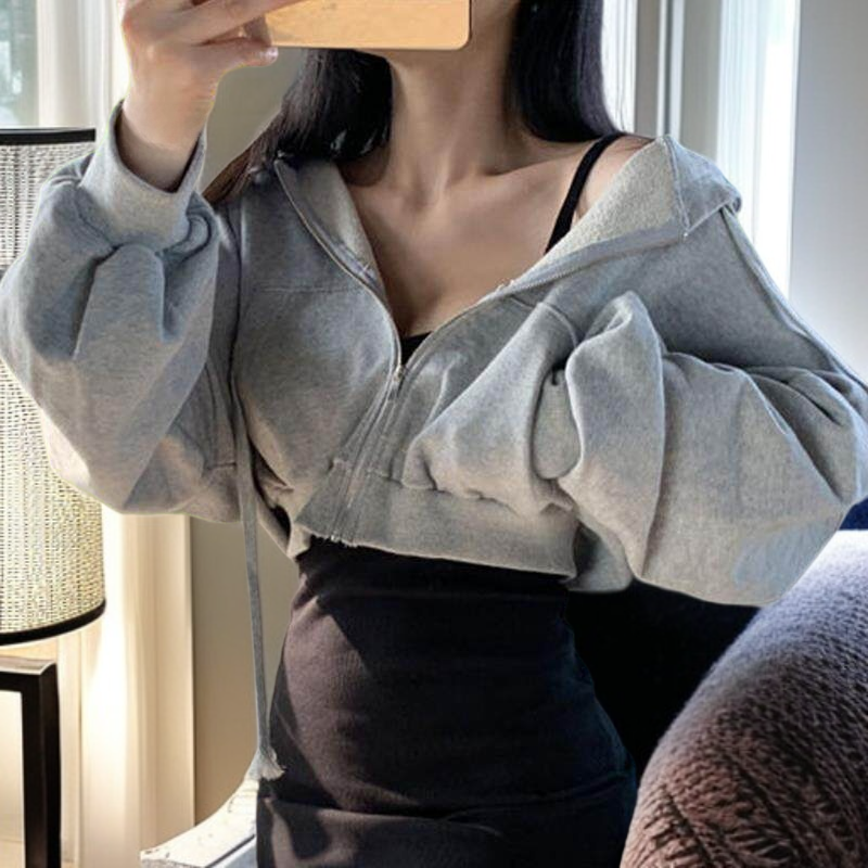 سترة نسائية جديدة للخريف بأكمام طويلة وغطاء رأس وسحاب، رائجة في أوروبا وأمريكا