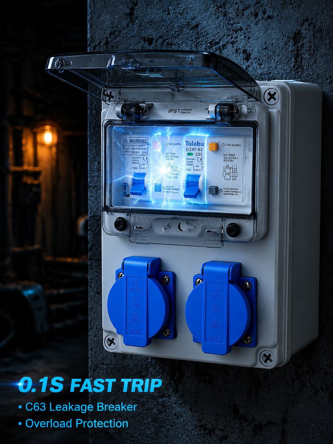 Outdoor waterproof portable industrial socket box, mobile plastic distribution box
