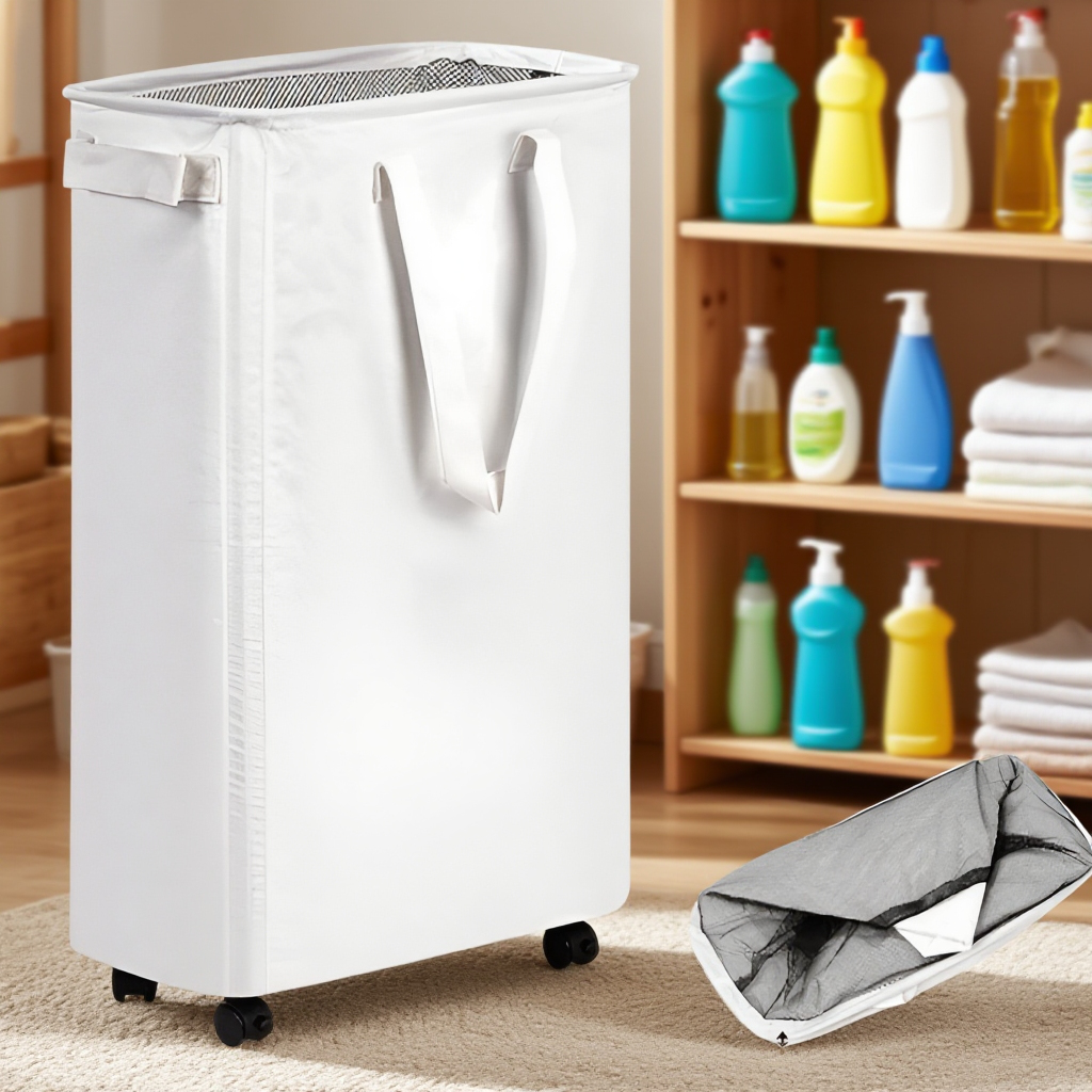 Wäscheaufbewahrung mit klappbarem Design und Rollen