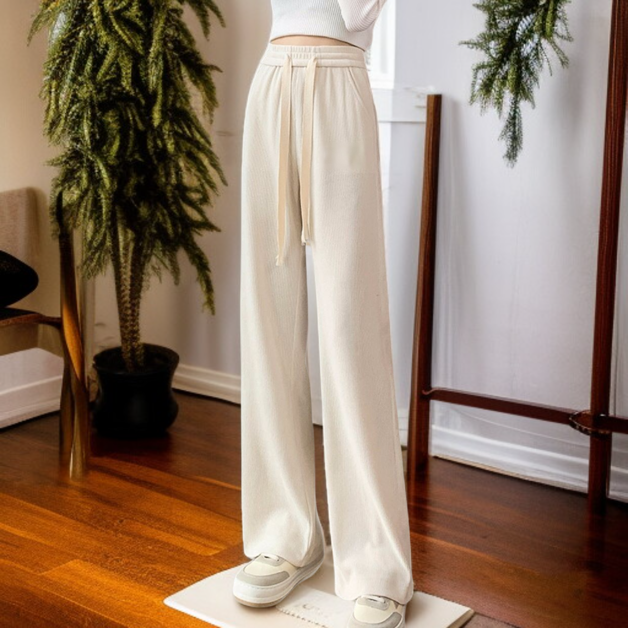 レディースギャザーハイウエストワイドパンツ