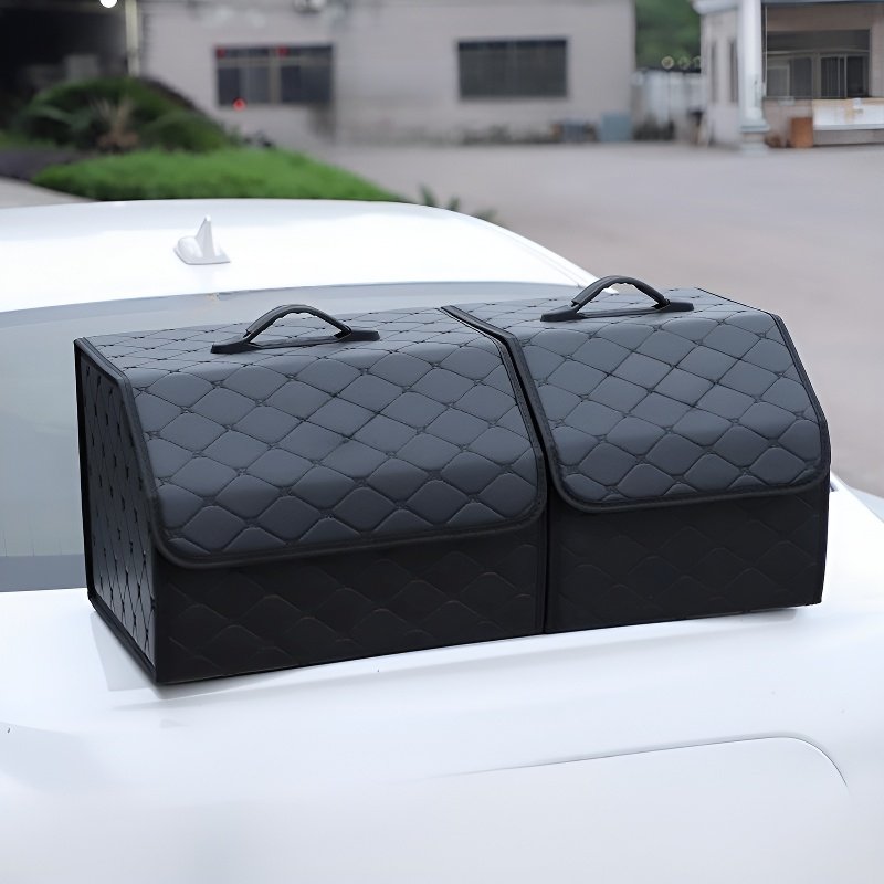 Caja organizadora plegable de cuero con oso para interior de coche