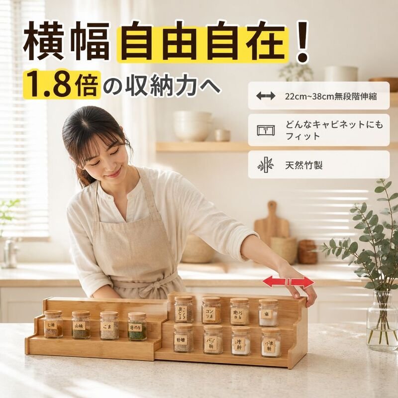スパイス収納用の多機能3段収納ラック