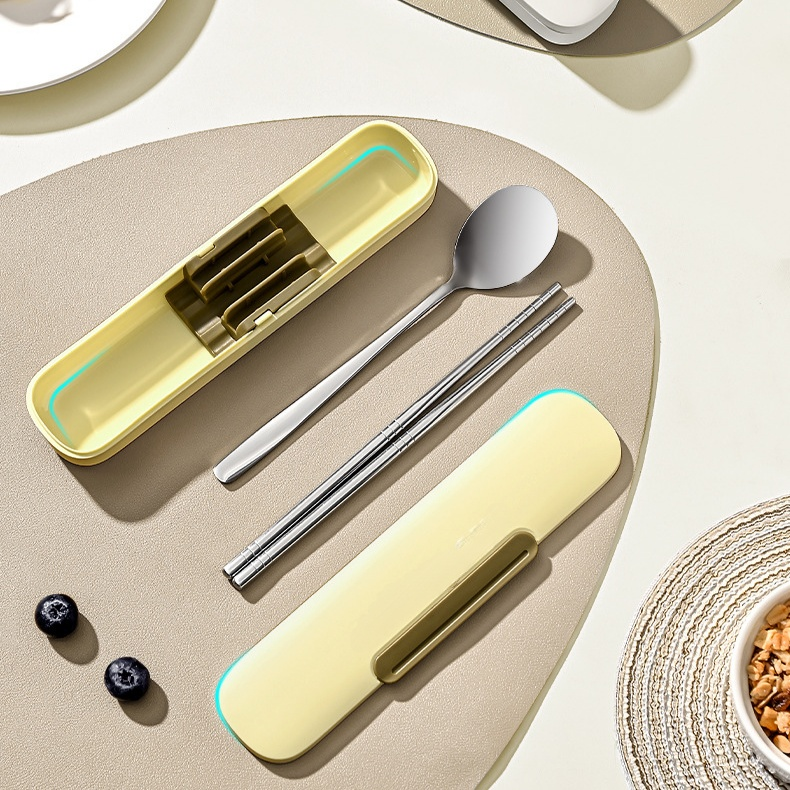 上班族便攜式不鏽鋼餐具盒，廚房家用筷子勺子收納盒（帶蓋）