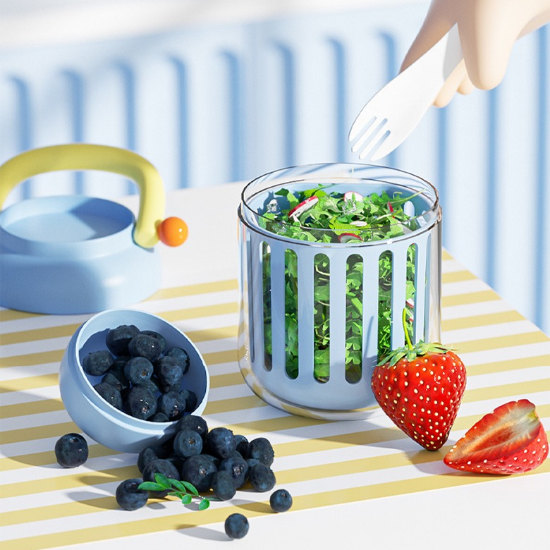 便攜式大容量雙層瀝水沙拉杯