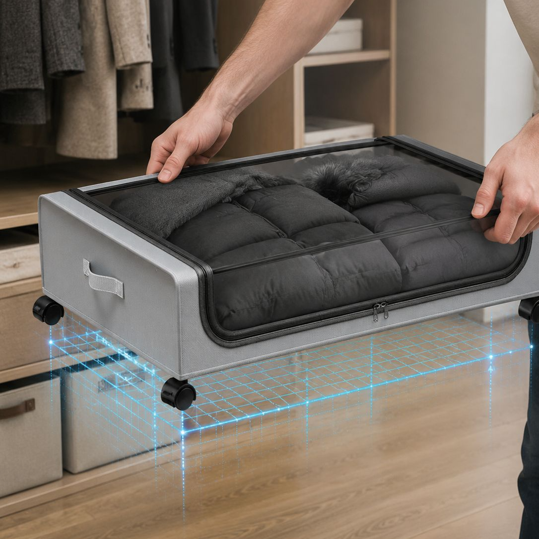 Unterbett-Faltbox mit Rollen und Deckel