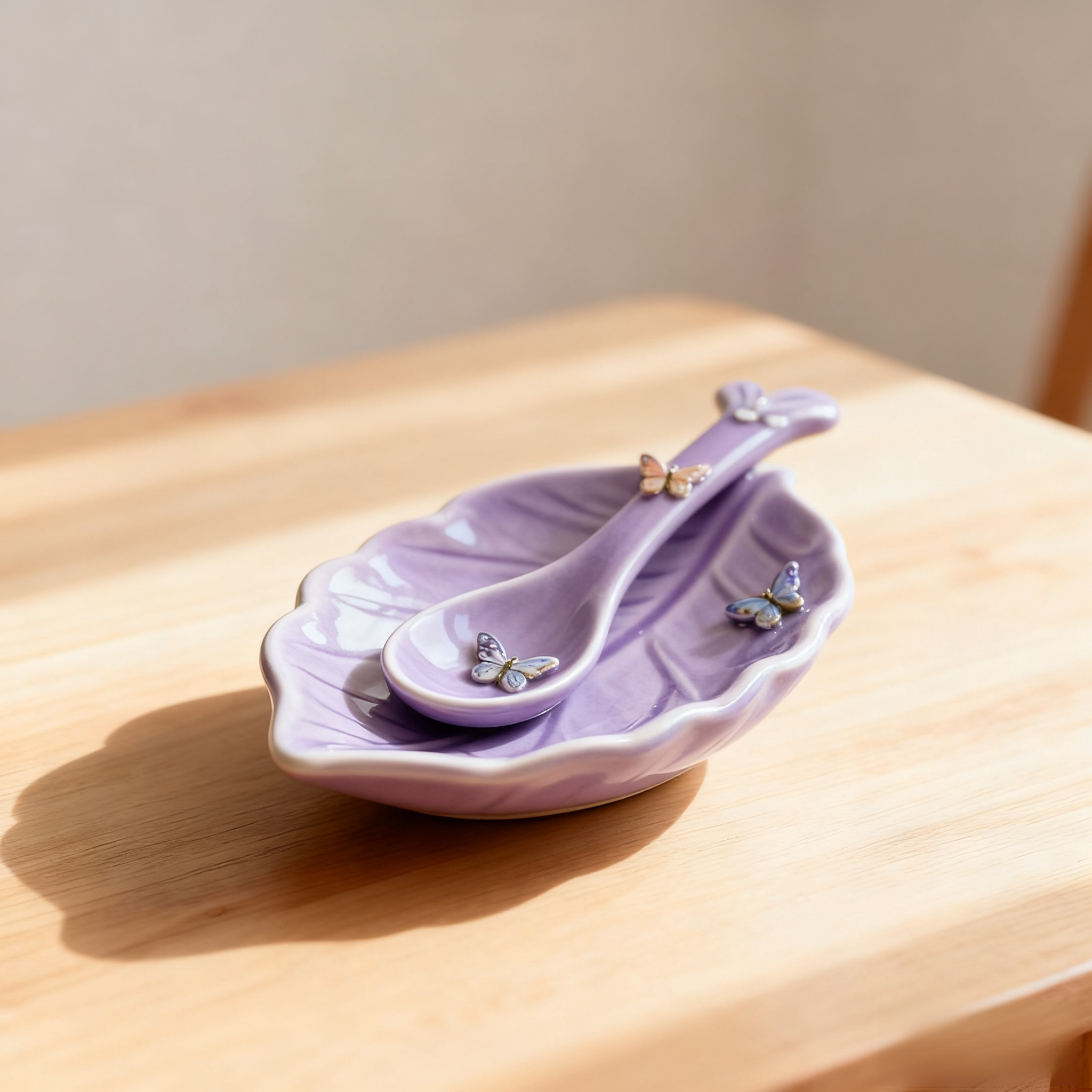 보라 나비 장식 도자기 식기 세트 전체 이미지