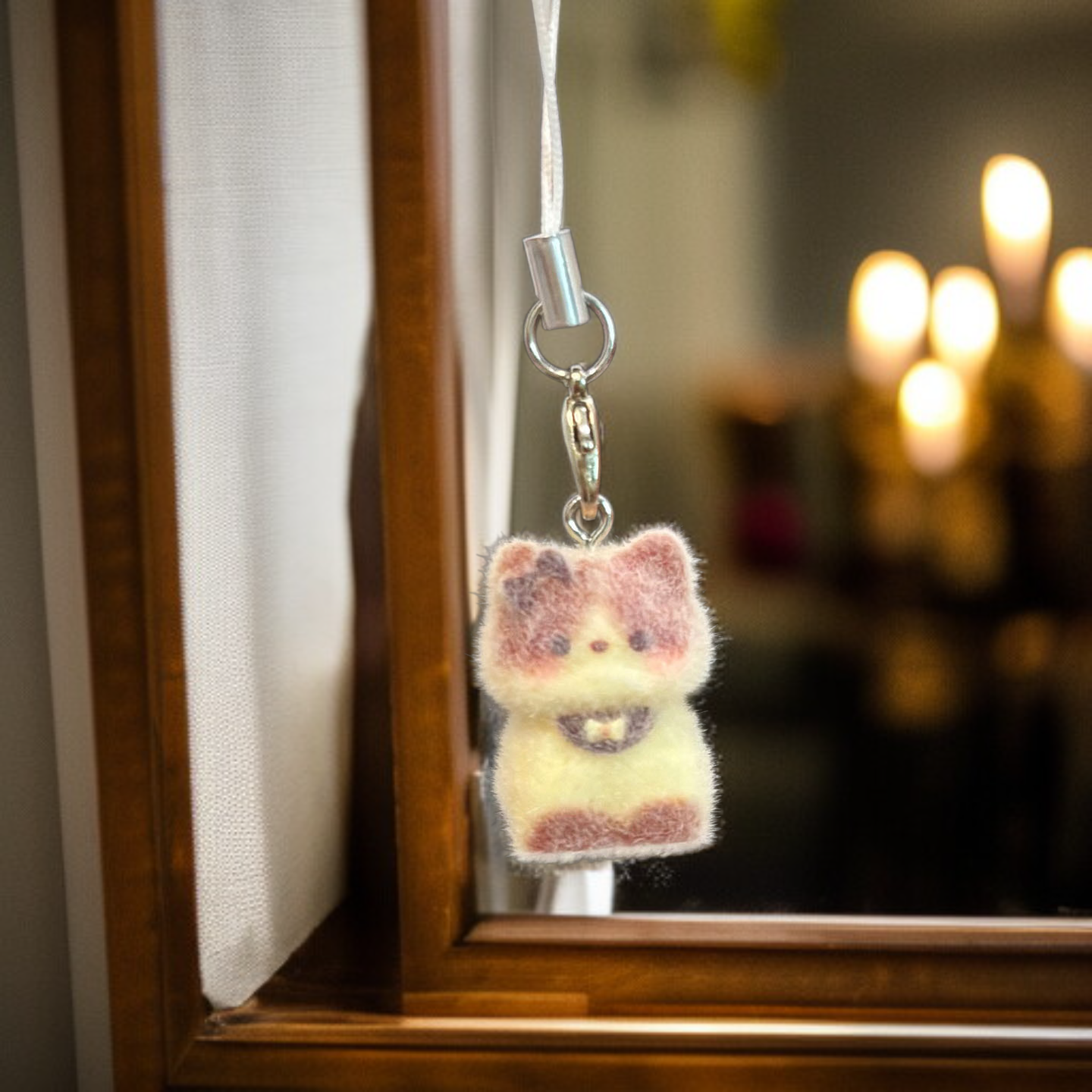  Cartoon Cute Flocking 3D Resin Cat Keychain