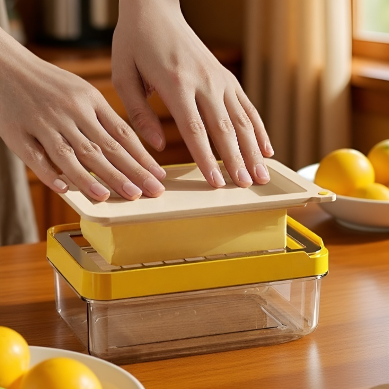 Krabička na máslo s nožem a těsněním pro skladování a krájení
