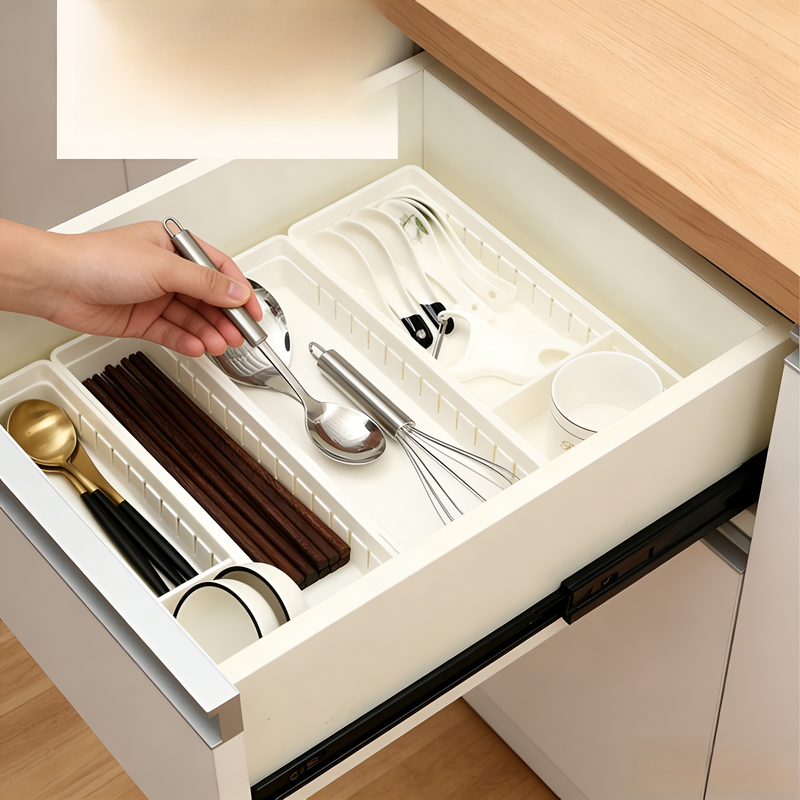 กล่องเก็บของบนโต๊ะแบบญี่ปุ่น ขนาดเล็ก โปร่งใส แบ่งช่องสำหรับเครื่องครัวและอุปกรณ์เครื่องเขียน