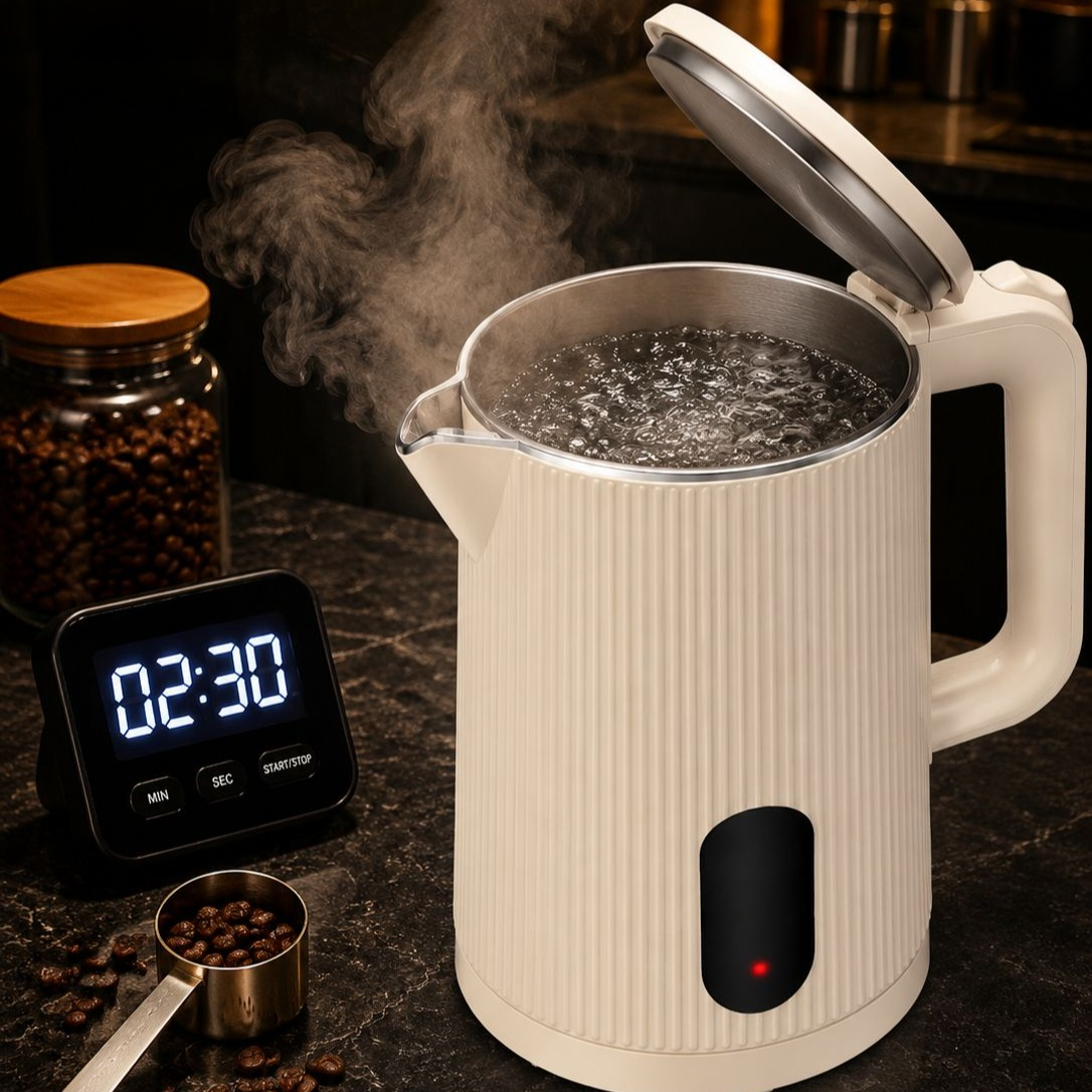 Großer Edelstahl-Wasserkocher mit Warmhaltefunktion und automatischer Abschaltung