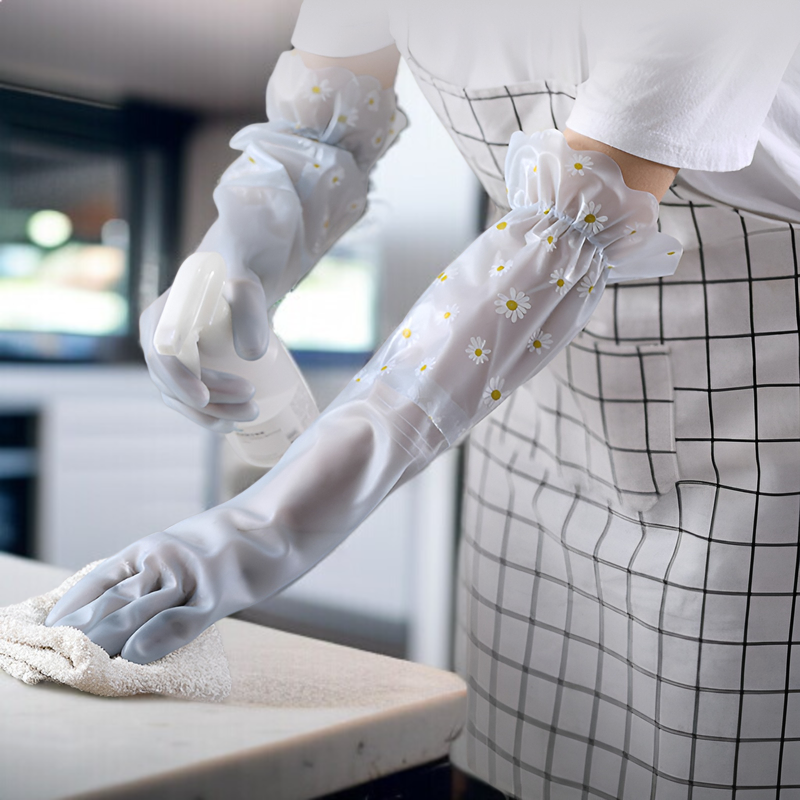 ゴム手袋 キッチン 食器洗い 手袋 ロング ラバーグローブ 皿洗い 厚手 女性用 長い 皿洗い用ゴム手袋 食器洗い手袋 炊事用ゴム手袋 キッチン用ゴム手袋 裏地付き 手荒れ防止 丈夫 フリーサイズ