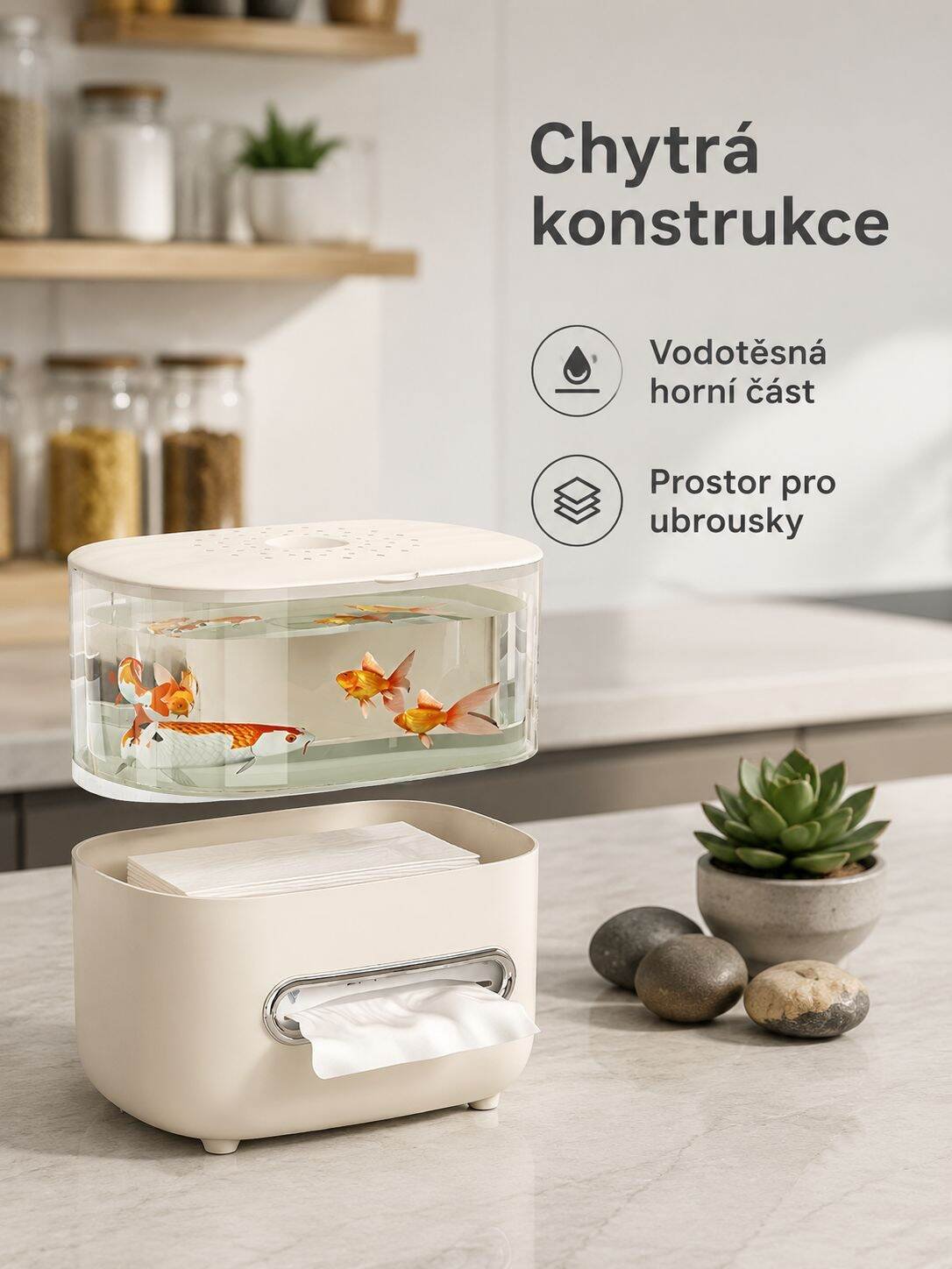 Multifunkční průhledná dvouvrstvá krabička na ubrousky – lze použít jako akvárium i úložný box