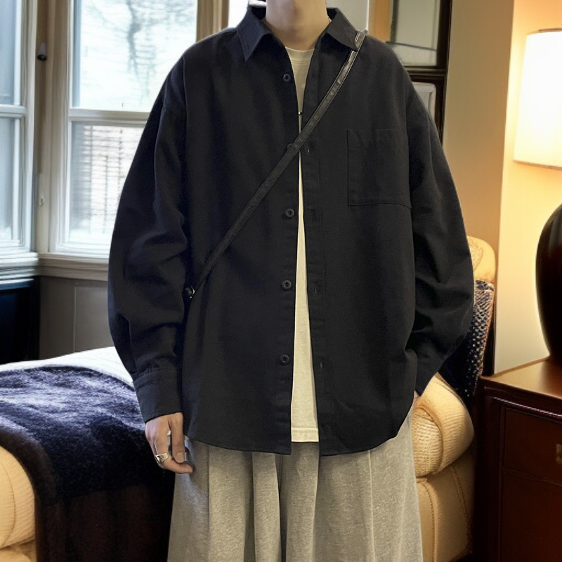 メンズ春用ヴィンテージワークスタイル長袖シャツ