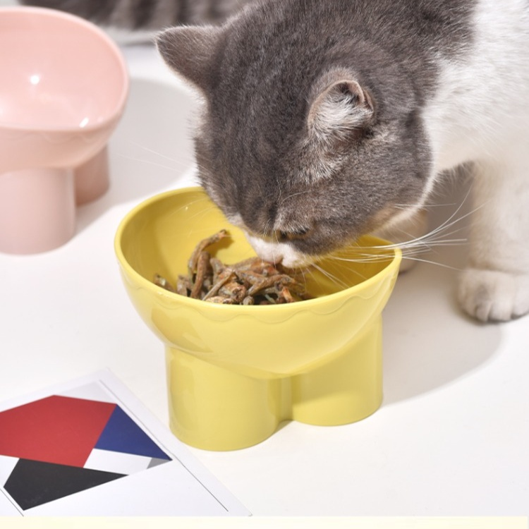 かわいい猫犬兼用高脚食器 防汚飲水斜め猫用ボウル ペット用首保護ボウル