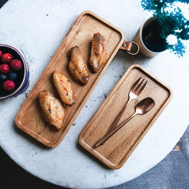 日本の木製朝食プレート 木製トレイ長方形デザートトレイ 寿司アカシアプレート 木製スクエアプレート