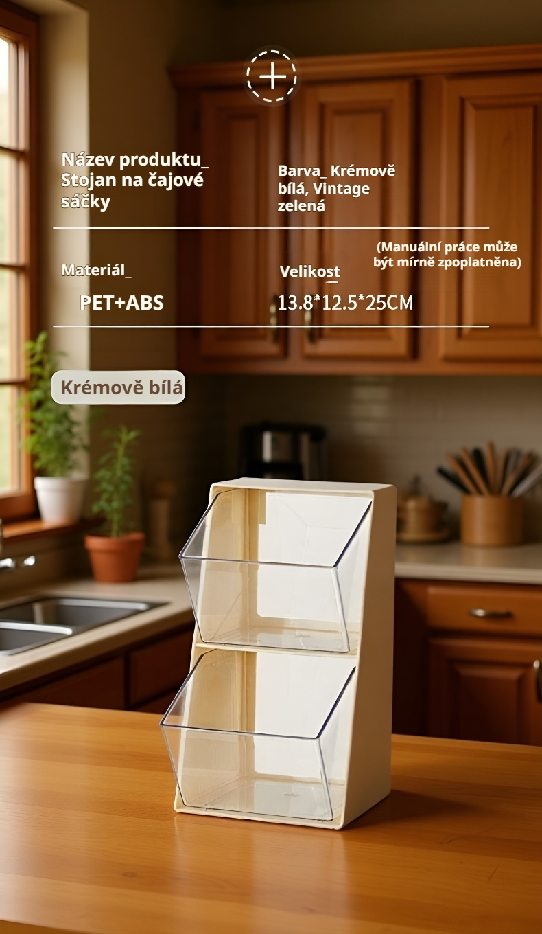 Stojan na čajové sáčky vhodný do úzkých prostor