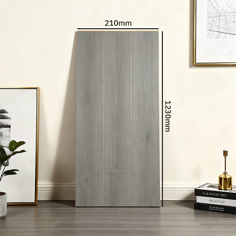 การติดตั้งกระเบื้องลายไม้สีเทาในห้องรับแขก