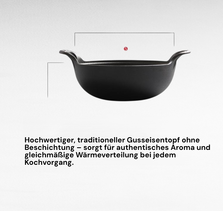 Traditioneller Gusseisentopf, unbeschichtet, nicht klebend, für Eintöpfe und Suppen