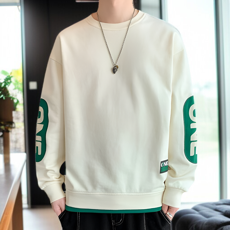 メンズ秋冬ニット中わたスウェットゆったりカジュアルプリントラウンドネックメンズスウェットシャツ