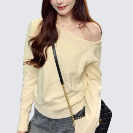 韩国女孩流行露肩针织衫