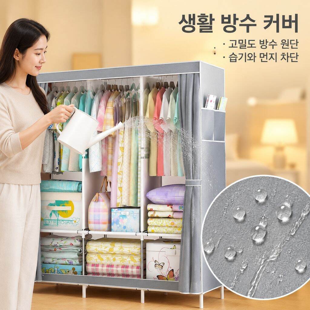 강화 스틸 프레임의 심플한 패브릭 수납 옷장
