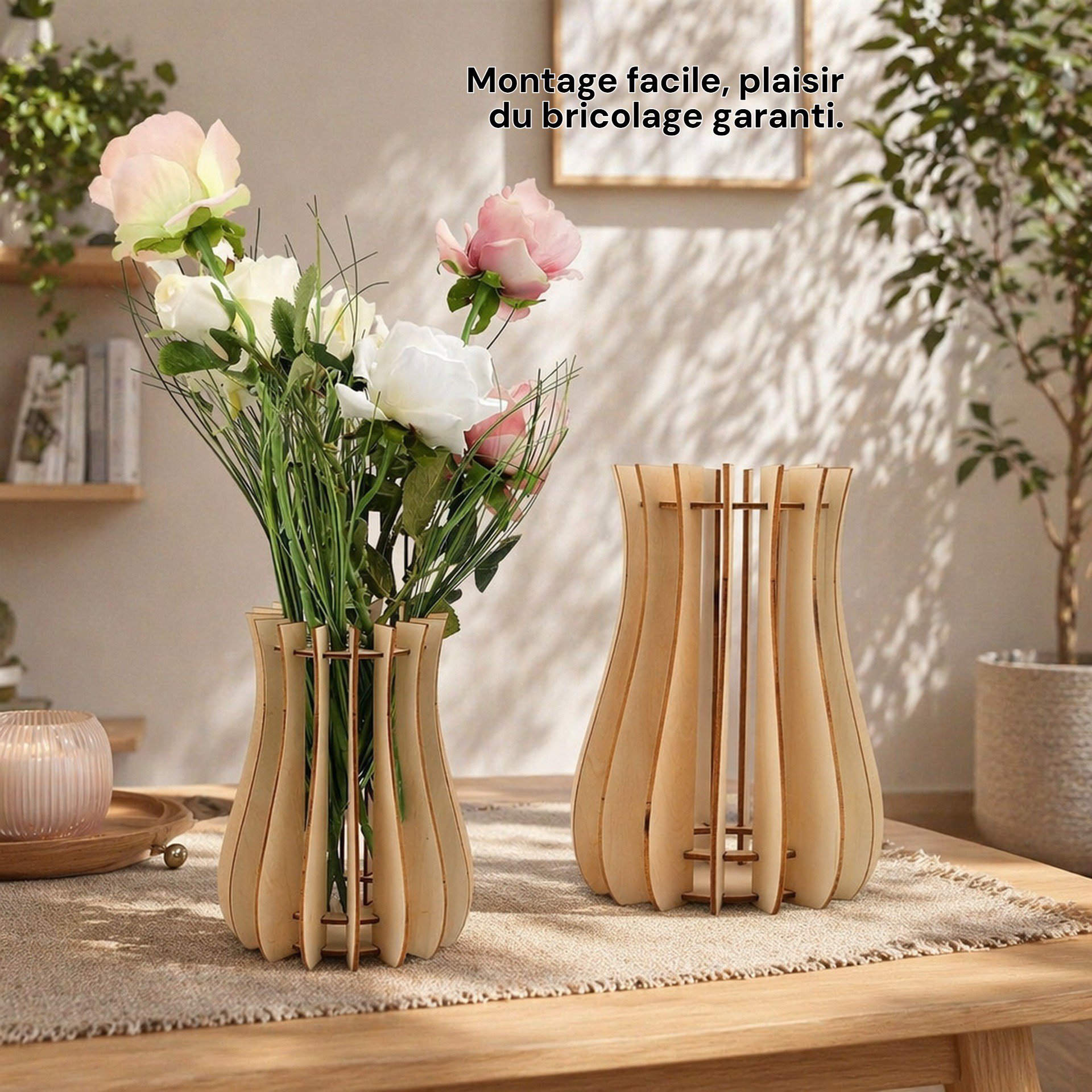 Détail du puzzle en bois pour support de vase