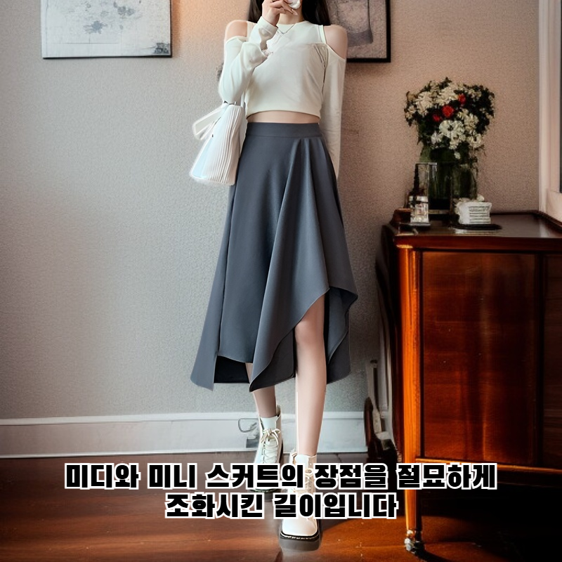 여름 한국 스타일 슬림핏 만능 A라인 언밸런스 플레어 중장 스커트 여성 반바지 스커트