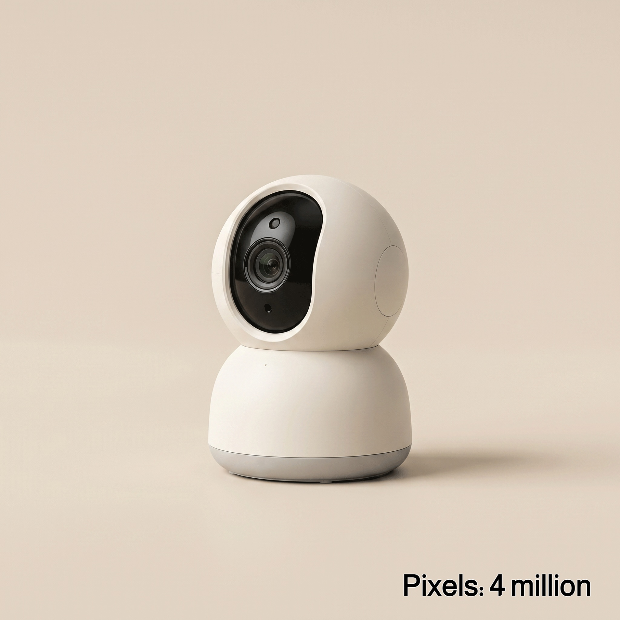 Compact stylish mini home camera on a living room shelf