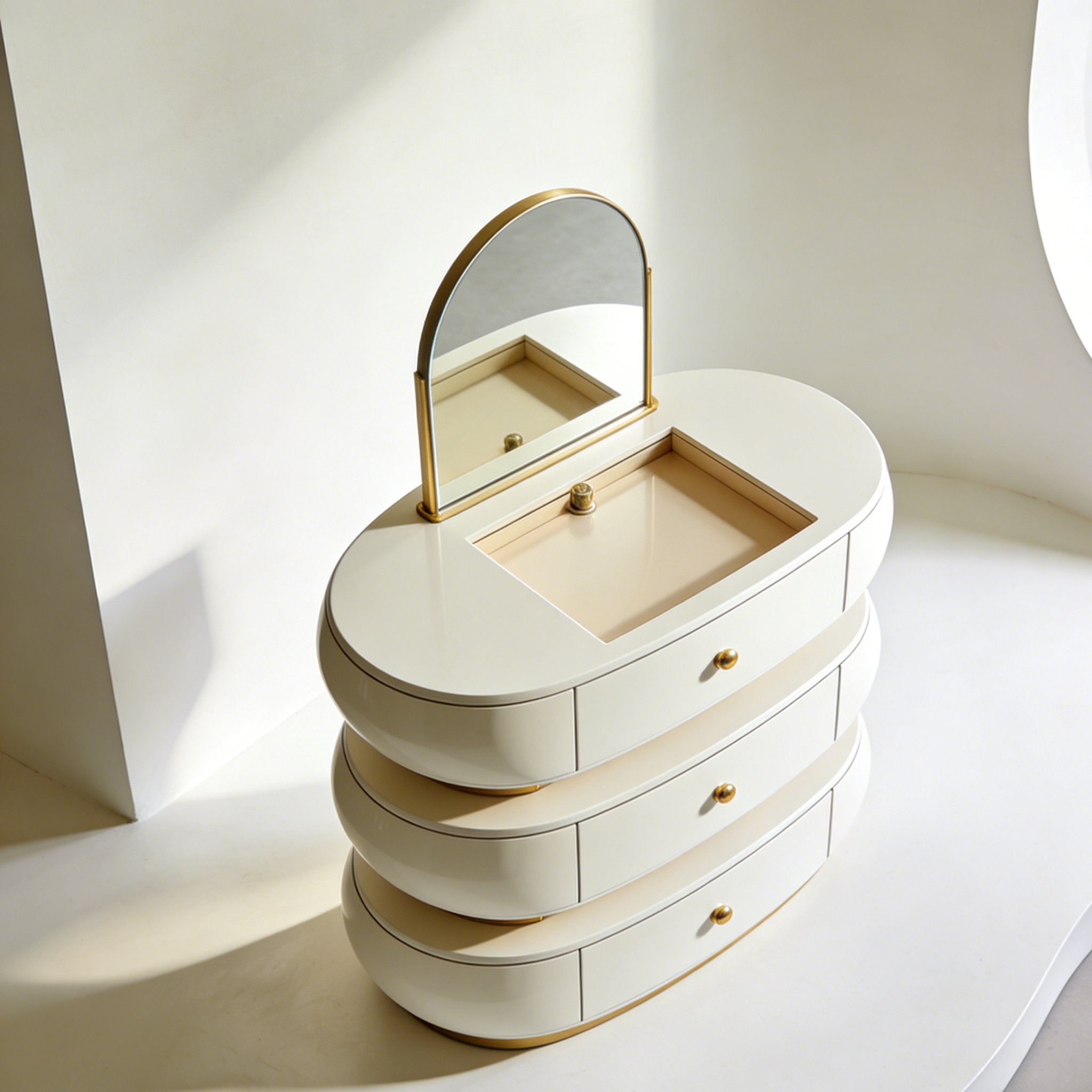 収納力抜群の鏡付きドレッサー